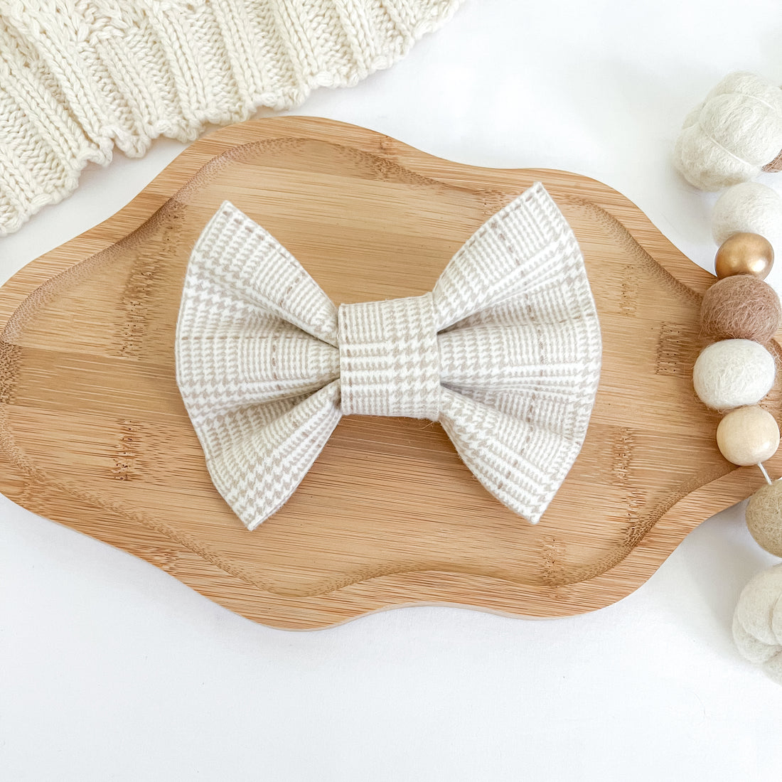 Oatmeal Plaid Flannel Bow Tie