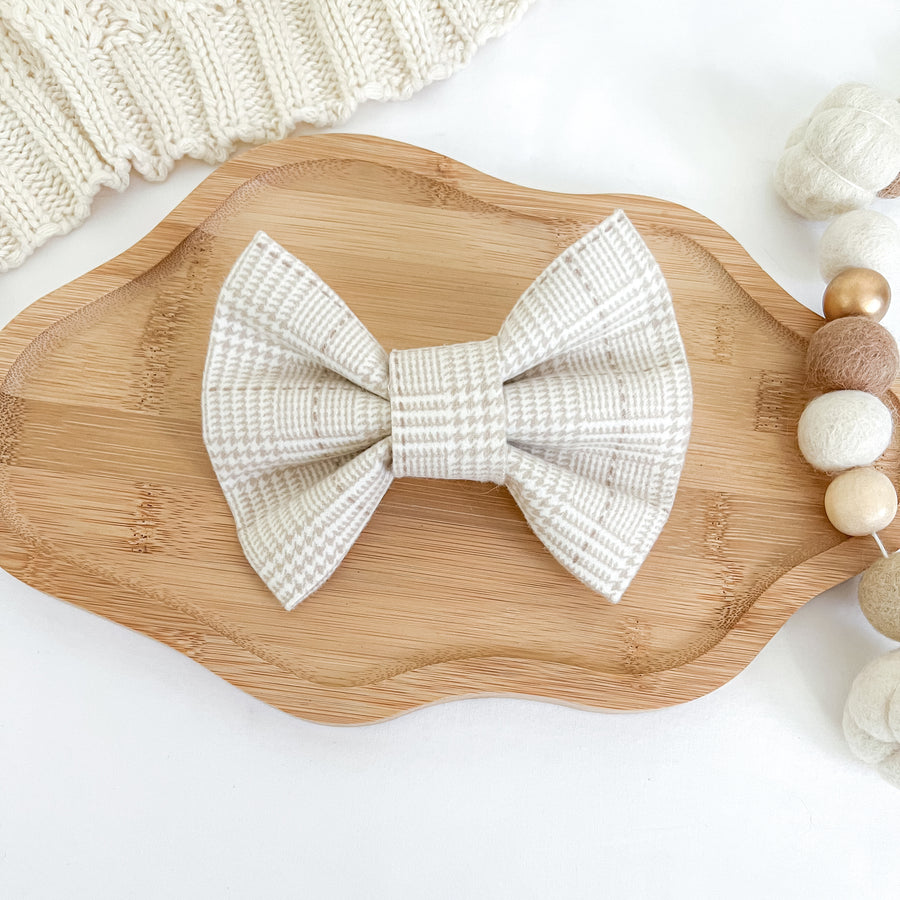 Oatmeal Plaid Flannel Bow Tie