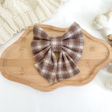 Mocha Plaid Flannel Sailor Bow