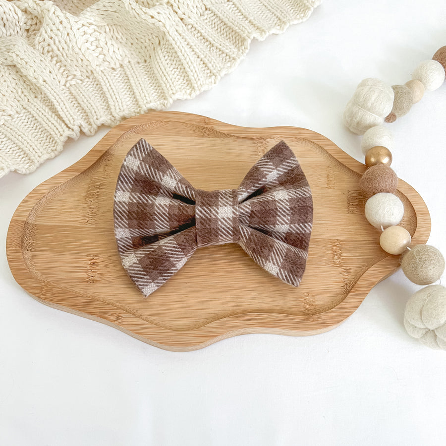 Mocha Plaid Flannel Bow Tie