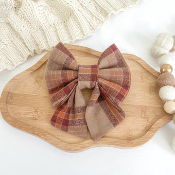 Hazelnut Plaid Flannel Sailor Bow