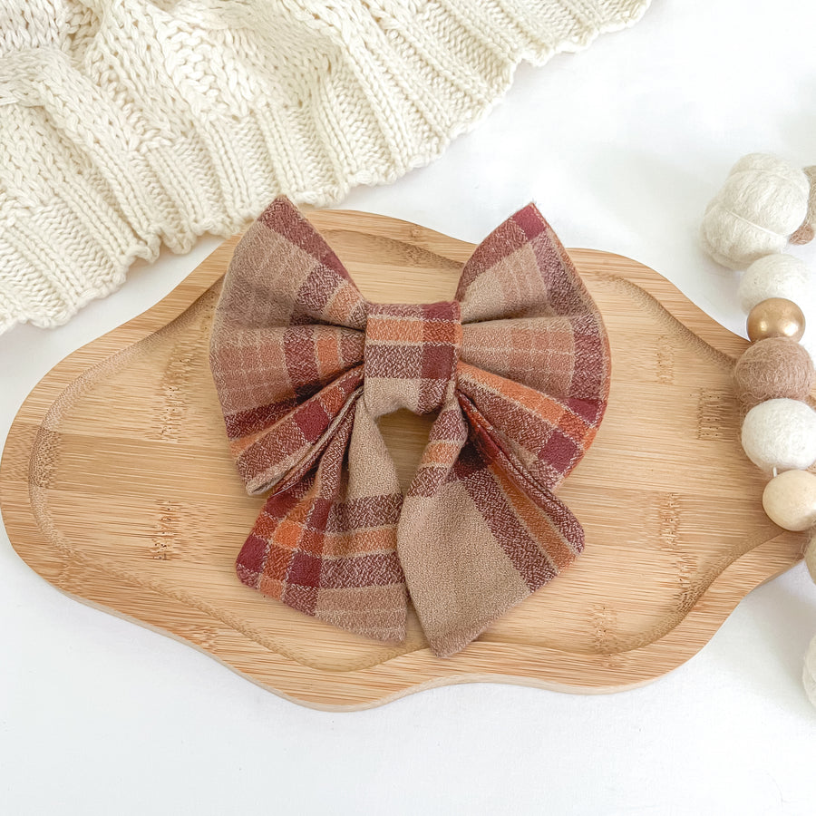 Hazelnut Plaid Flannel Sailor Bow