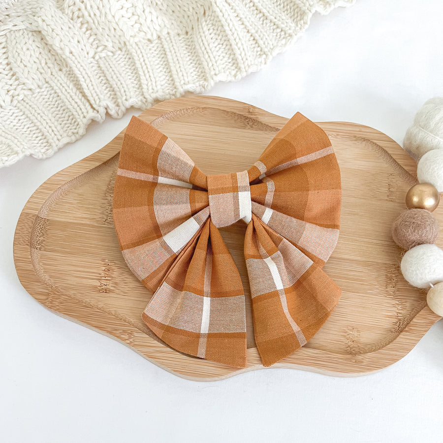 Pumpkin Plaid Sailor Bow